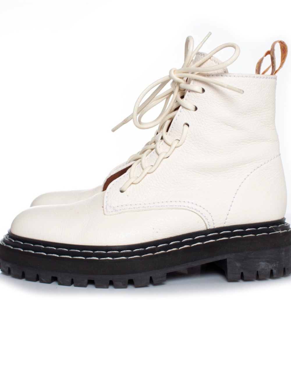 Like New Proenza Schouler Ivory Lace-Up Lug Sole Combat Boots